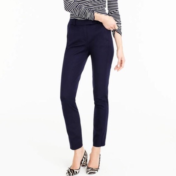 J. Crew Navy Blue Maddie Trouser Bi-Stretch Cotton Slim Straight Dress Pants - Picture 2 of 13